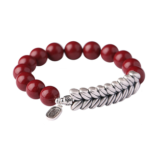 庆祥泰正品保真原矿朱砂手链女本命年新款足银岁岁平安属马男手串