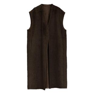 山羊绒长款针织马甲背心 知笔墨2023秋冬双面羊毛开衫大衣女