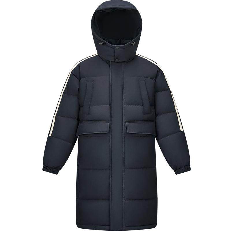 森马羽绒服男三防长款大被子2024新款撞色运动风冬装情侣连帽外套