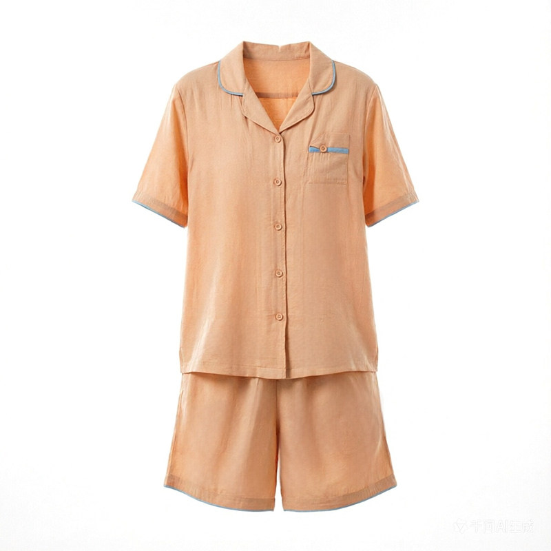 绮瑞睡衣女夏冰丝薄款短袖短裤开衫套装女款夏季仿真丝凉感家居服