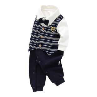 婴儿连体衣秋冬季衣服英伦礼服男宝宝少爷服加绒小西装周岁百日宴