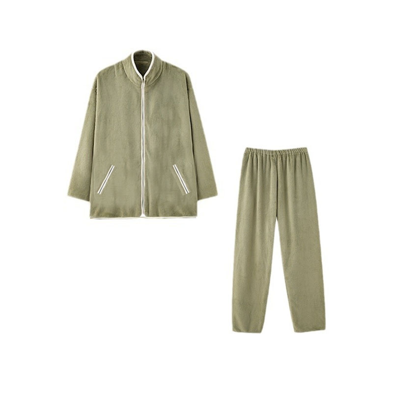 冬加绒加厚男睡衣珊瑚绒居家服保暖宽松可外穿拉链高领家居服套装