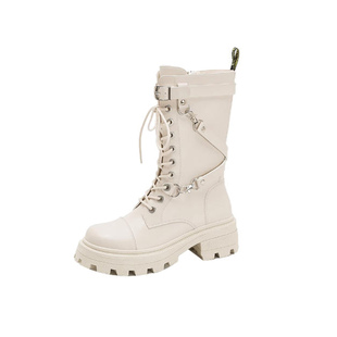 英伦风马丁靴女款2025新款薄款夏季中筒靴厚底短靴设计感真皮靴子