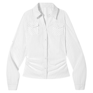 PSO Brand女装V领条纹休闲上衣修身显瘦长袖女士衬衫外套秋季百搭