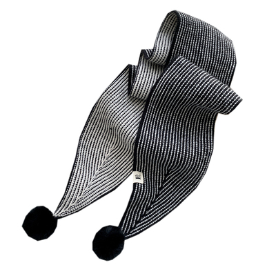 条纹针织围巾女百搭毛球冬季