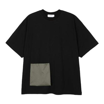 现货宽松拼色口袋短袖圆领t恤