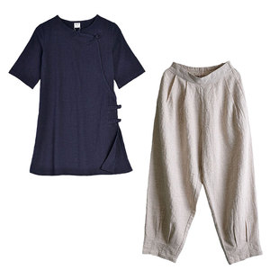 中式女装中国风夏装茶服女文艺佛系禅意女装禅服套装太极服女款