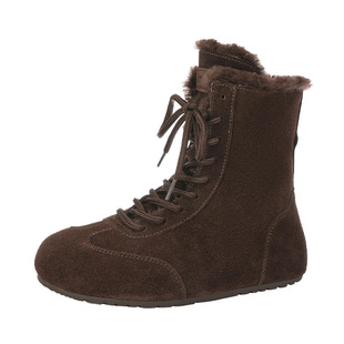 MILLIE'S/妙丽翻毛皮短靴女冬季加绒保暖系带工装靴百搭麂皮靴子Z