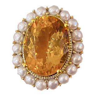 意大利工艺S925银紫水晶戒指配小珍珠欧式复古宫廷黄水晶名媛手饰