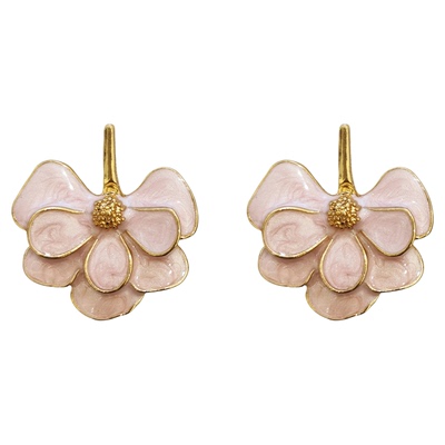 法式温柔粉色花瓣耳钉女珐琅滴釉