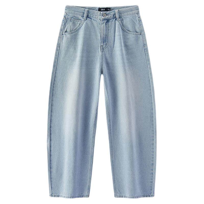 森马牛仔裤女春季做旧宽松弧形弯刀裤含莱赛尔2026新款复古风长裤