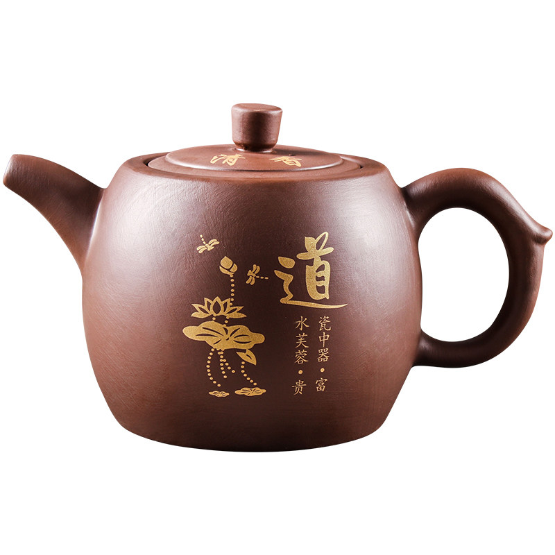 宜兴容量大井栏朱泥手绘功夫茶壶
