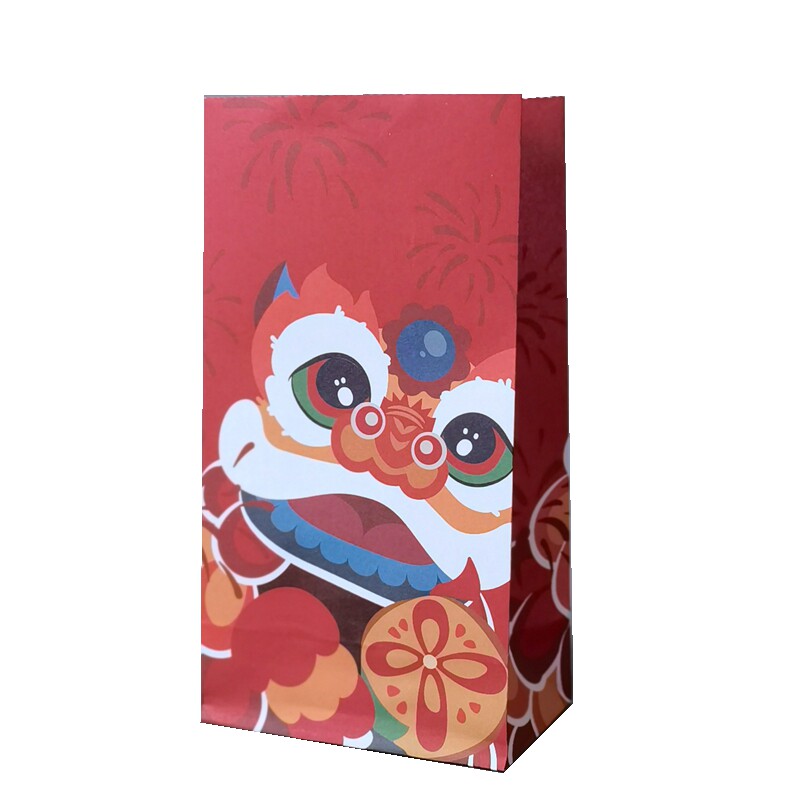 无提手新年纸袋平口袋方底折口袋子国潮包装礼品袋现货包邮特价