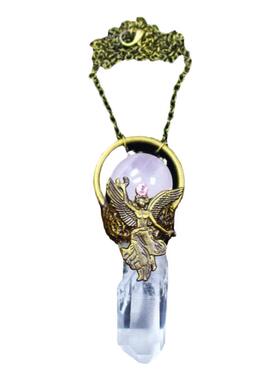 女士玫瑰石英紫水晶天使吊坠项链