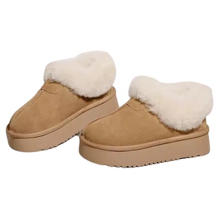 REEMOOR2024年冬新款低帮舒适保暖雪地靴厚底加绒棉鞋复古短靴女