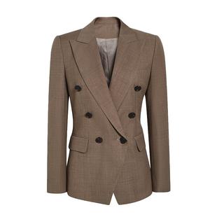 TieForHer Tzee8系列卡其色双排扣修身通勤职业西装西服套装女
