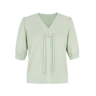 XG/雪歌XL111808A840盘扣设计毛针织衫2025春季新款浅绿色毛衫女