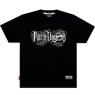 FunkyChoice西海岸花体字重磅纯棉T恤百搭圆领短袖体恤宽松男女