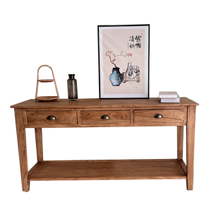 老榆木玄关柜中式条案桌中式实木玄关台带抽屉侘寂风书桌家用条几