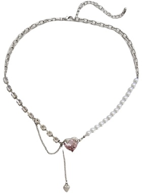 法式唯美粉色爱心项链珍珠