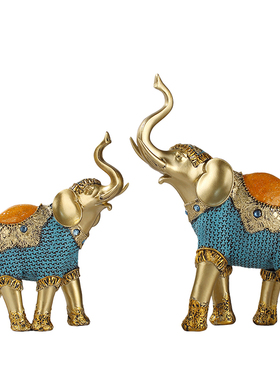 逸饰界手工彩绘大象摆件树脂客厅