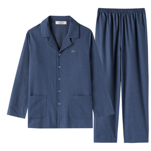 美标春秋新款长袖纯棉睡衣套装男士休闲可外穿格子时尚全棉家居服