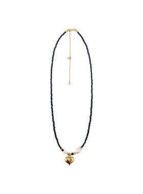 黑尖晶淡水珍珠爱心吊坠串珠项链