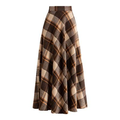 毛呢半身裙花青禾伞裙