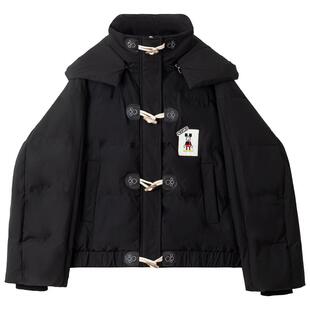 KEIKO 设计感小丑帽黑色棉服外套女25冬季少女感加厚保暖短款棉袄