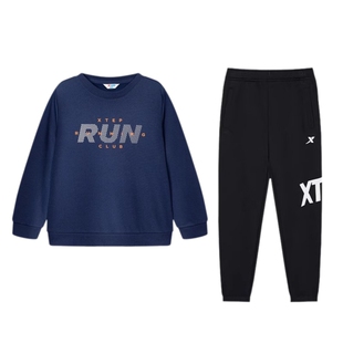 特步儿童官方正品冬季新款大童加绒卫衣裤子男童运动套装男孩冬装