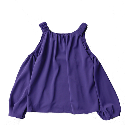 法式度假天丝露肩紫色雪纺衫