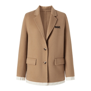 MOISSAC摩萨克冬法式浪漫100全绵羊毛卡其色复古学院风大衣外套女