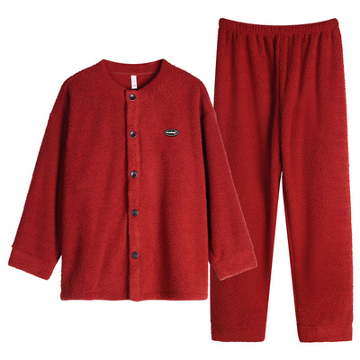 轩靓半边绒睡衣男冬季加绒加厚