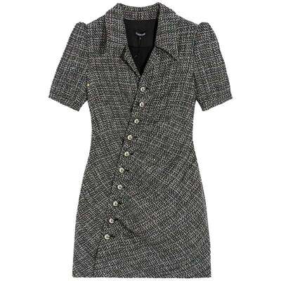 秋季V领泡泡袖bebe连衣裙