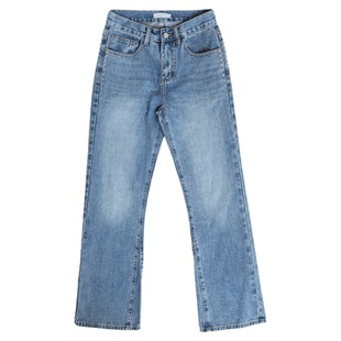 微喇浅蓝色牛仔裤男款春季款2026新款水洗高端美式高街宽松长裤子