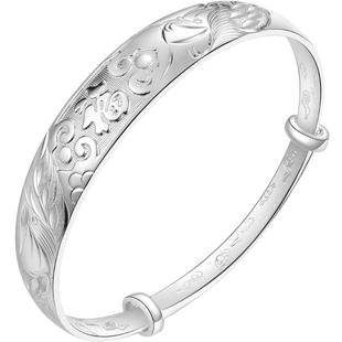 吴越老银铺妈妈款纯银手镯女999足银镯子实心送长辈奶奶母亲礼物