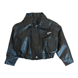 女童春秋款外套皮衣短款儿童pu皮时髦女宝宝黑色小夹克韩版洋气潮