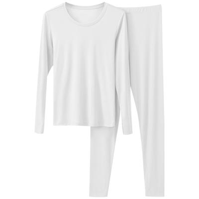 蝶安芬新疆棉圆领白色秋衣套装女