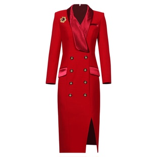 创意狐礼服高端大气权利美学女魔头端庄韩系穿搭主持人长袖连衣裙