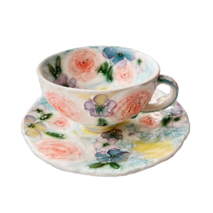 现货日本限定濑户烧梦幻手绘釉下彩繁花陶瓷咖啡茶杯碟樱花杯子