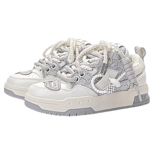 lucx鞋子2025冬季透气运动板鞋潮牌米白色百搭厚底男女同款面包鞋