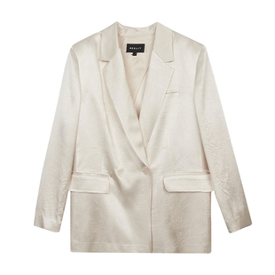 NEELLY纳俪商场同款秋冬新款西装外套女双排扣缎面设计感后背上衣