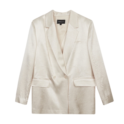 NEELLY纳俪商场同款春秋新款西装外套女双排扣缎面设计感舒适上衣