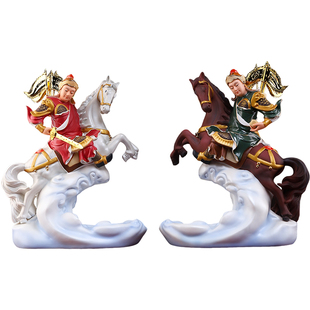 戴玉堂陶瓷报马将军神像一对福建黄小跑黄小乐左右供奉家用摆件