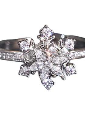古婷银色锆石雪花开口戒指高级感