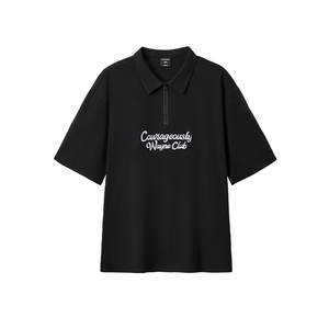 韦恩泽维尔加肥加大宽松大码男夏拉链翻领字母绣花抗皱POLO衫9075