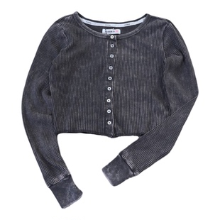 辣妹款美式 水洗95棉女士圆领长袖时尚短款T恤春季舒适好穿打底衫