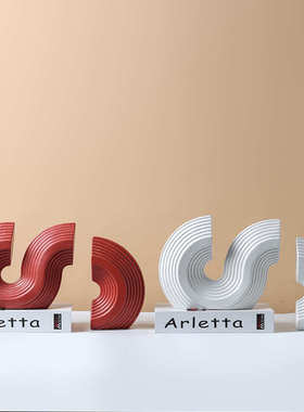 现北欧极简红白几何线条陶瓷摆件家居样板间酒店会所软装饰品