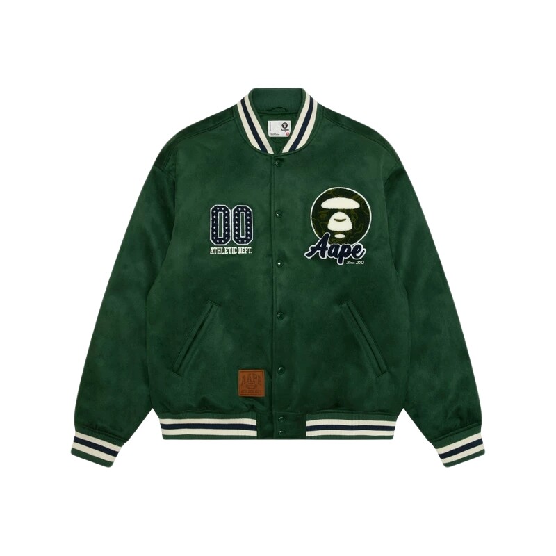 毛巾绣仿麂皮夹棉棒球服夹克外套