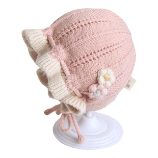 婴儿帽子秋冬季女宝宝毛线帽韩版婴幼儿可爱保暖防风针织公主帽